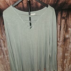 Maurices Light Green Crisscross V-Neck Top
